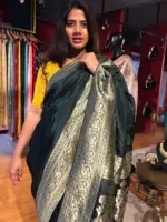 Dark Green Dola Silk Saree with Antique Zari Weaves