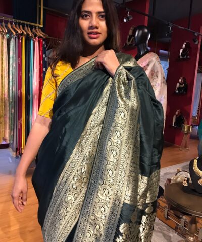 Dark Green Dola Silk Saree with Antique Zari Weaves