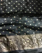 Dark Green Dola Silk Saree with Antique Zari Weaves - Image 6