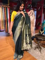 Dark Green Dola Silk Saree with Antique Zari Weaves - Image 2