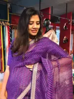 Purple Leheriya Organza Silk Saree highlighted with Hand Embroidered Border - Image 4