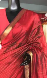 Maroon Mangalagiri Silk Saree Handwoven in Gold Zari Checks - Image 6