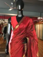 Maroon Mangalagiri Silk Saree Handwoven in Gold Zari Checks - Image 3