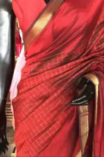 Maroon Mangalagiri Silk Saree Handwoven in Gold Zari Checks - Image 5