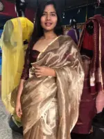 Gold Printed Tissue Organza Silk Saree