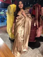 Gold Printed Tissue Organza Silk Saree - Image 2