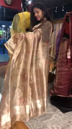 Gold Printed Tissue Organza Silk Saree - Image 5