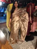 Gold Printed Tissue Organza Silk Saree - Image 4