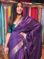 Purple Dola Silk Saree highlighted with Gold Zari Border - Image 5