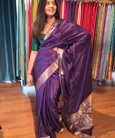 Purple Dola Silk Saree highlighted with Gold Zari Border