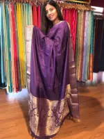 Purple Dola Silk Saree highlighted with Gold Zari Border - Image 2
