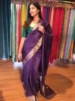 Purple Dola Silk Saree highlighted with Gold Zari Border - Image 4