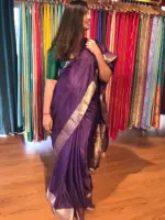 Purple Dola Silk Saree highlighted with Gold Zari Border - Image 3
