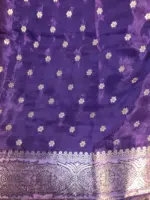 Purple Dola Silk Saree highlighted with Gold Zari Border - Image 6