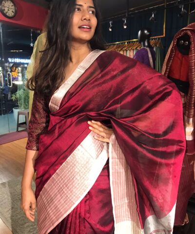 Maroon Mangalagiri Silk Saree with Kanchi Silk Border