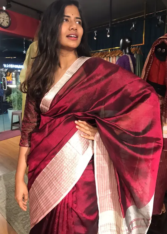 Maroon Mangalagiri Silk Saree with Kanchi Silk Border