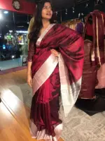 Maroon Mangalagiri Silk Saree with Kanchi Silk Border - Image 3