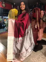 Maroon Mangalagiri Silk Saree with Kanchi Silk Border - Image 2
