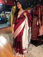 Maroon Mangalagiri Silk Saree with Kanchi Silk Border - Image 4