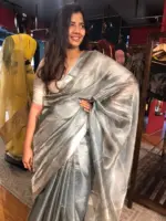 Steel Blue Pure Tissue Silk Saree