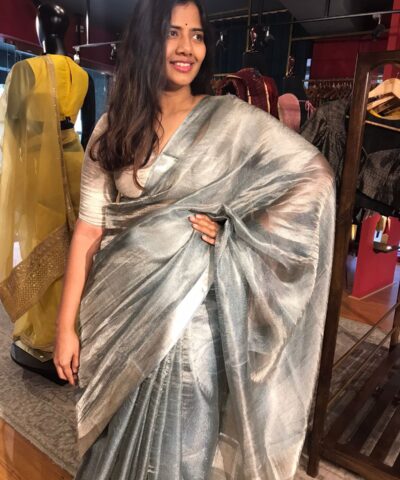 Steel Blue Pure Tissue Silk Saree