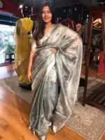 Steel Blue Pure Tissue Silk Saree - Image 3