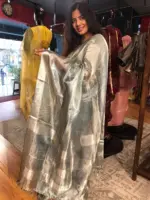 Steel Blue Pure Tissue Silk Saree - Image 2
