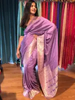 Lilac Dola Silk Saree highlighted with Gold Zari Border - Image 2
