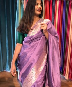 Lilac Dola Silk Saree highlighted with Gold Zari Border