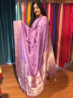 Lilac Dola Silk Saree highlighted with Gold Zari Border - Image 6