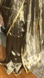 Grey Silver Organza Tissue Silk Saree highlighted with Resham Zari Stripes - Image 7