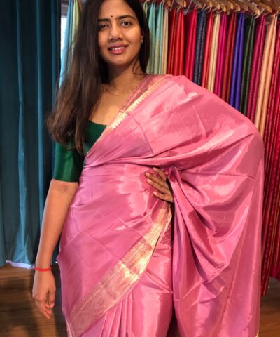 Pink Dola Silk Saree highlighted with Gold Zari Border