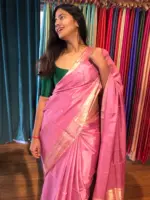 Pink Dola Silk Saree highlighted with Gold Zari Border - Image 2