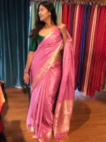 Pink Dola Silk Saree highlighted with Gold Zari Border - Image 6
