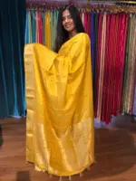Golden Yellow Dola Silk Saree highlighted with Gold Zari Border - Image 4