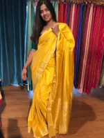 Golden Yellow Dola Silk Saree highlighted with Gold Zari Border - Image 2