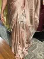 Peach Pure Tussar Tissue Silk Saree - Image 4