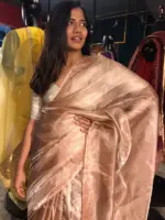 Peach Pure Tussar Tissue Silk Saree