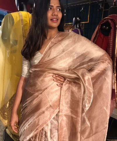 Peach Pure Tussar Tissue Silk Saree