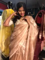Peach Pure Tussar Tissue Silk Saree - Image 6