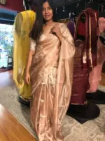 Peach Pure Tussar Tissue Silk Saree - Image 5