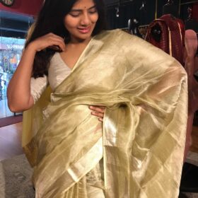 Pista Green Pure Tussar Tissue Silk Saree