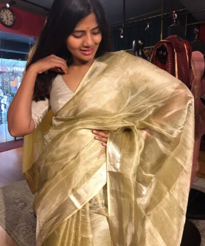 Pista Green Pure Tussar Tissue Silk Saree