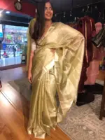 Pista Green Pure Tussar Tissue Silk Saree - Image 2
