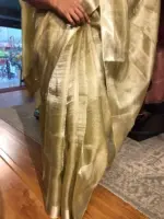 Pista Green Pure Tussar Tissue Silk Saree - Image 3