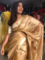 Gold Caramel Tussar Tissue Silk Saree