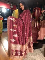 Dark Maroon Dola Silk Saree with Gota Weaves - Image 3