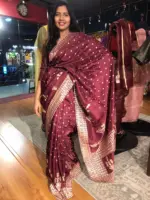Dark Maroon Dola Silk Saree with Gota Weaves - Image 5