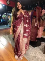 Dark Maroon Dola Silk Saree with Gota Weaves - Image 2