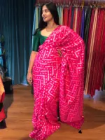 Rani Pink Dola Silk Saree highlighted with Zari Weaves - Image 5